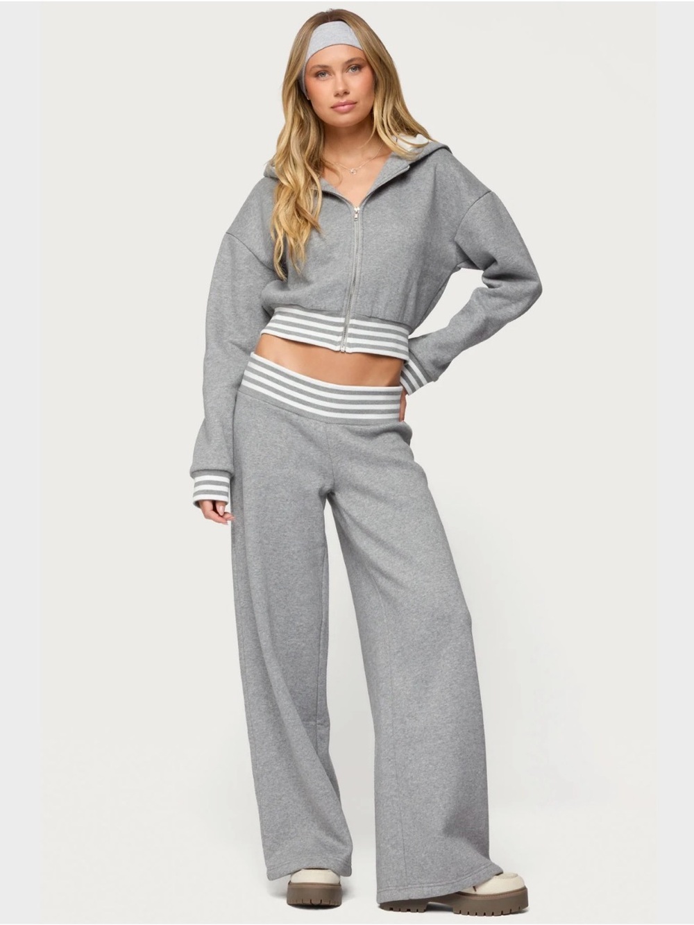NWT Edikted Set Eloura Stripey Zip Up Hoodie (M) & Sweatpants (S) Set